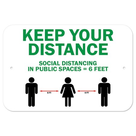SIGNMISSION Public Safety Sign-Keep Your Distance Social Distance In Public Places, 12" H, A-1218-25454 A-1218-25454